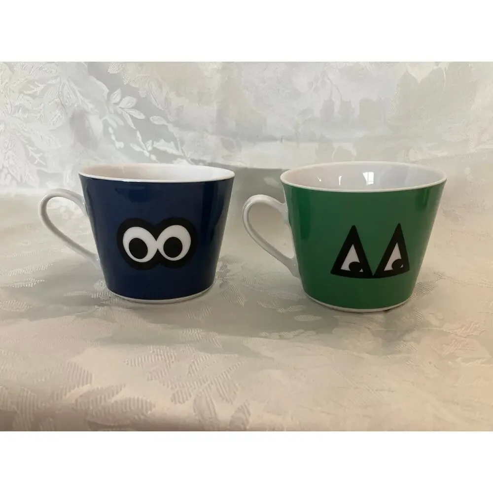IKEA Glödande Mug Set Poland Blue Green Face Espresso Cups Set of 2